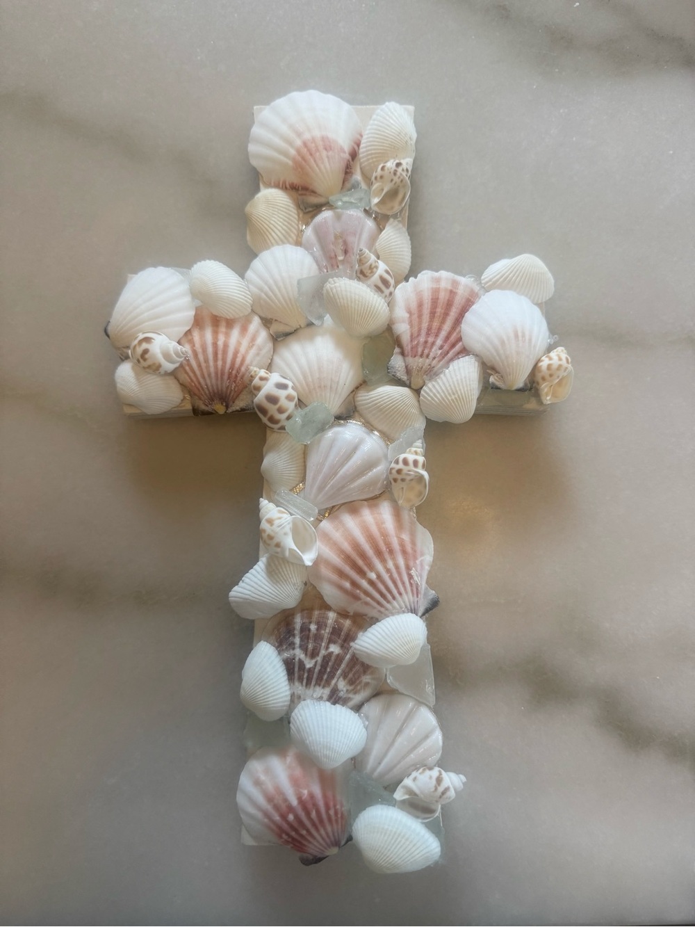 Seashell Cross Wall Accent - White & Soft Pink